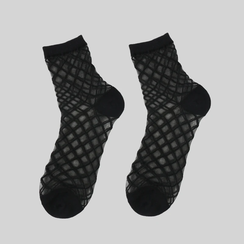 DONG AI 2 Pairs Sexy Grid Mesh Fishnet Ankle Socks Women Hollow Short Black Sock Ladies Sweet Mesh Net Yarn Thin Women Cool Sox