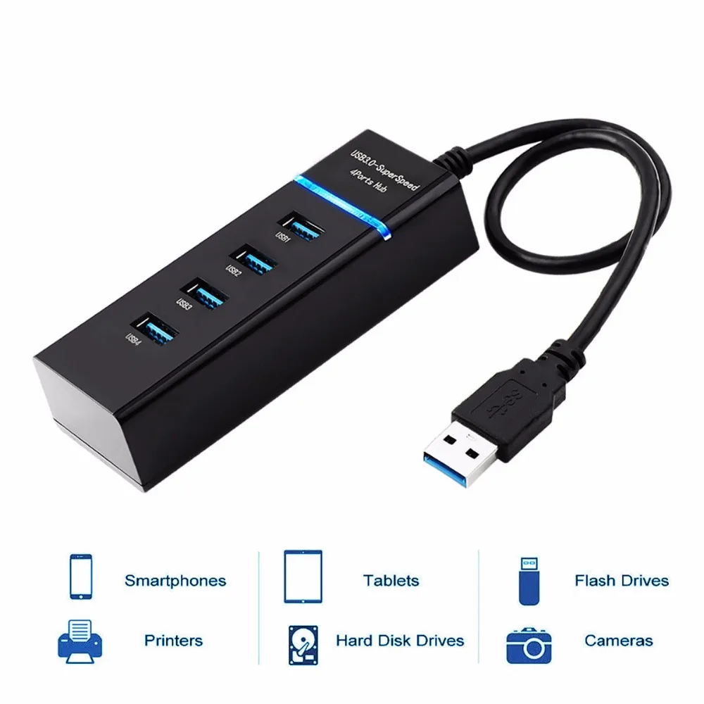 4 Port USB 3.0 Hub High Super Speed Spliter Data Cable Adapter for Laptop PC