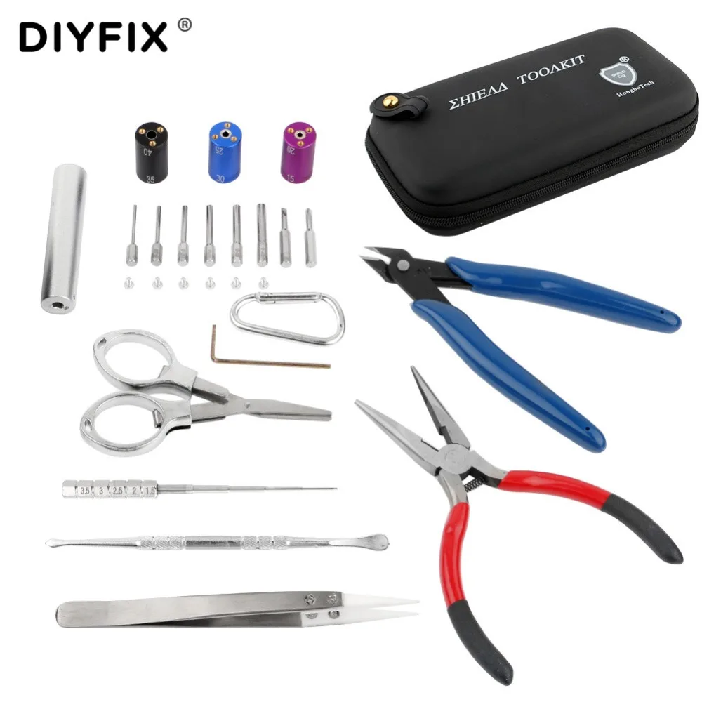 DIYFIX-Juego de Herramientas para vapeo, bolsa de pinzas de cerámica, alicates, limpiador de plantilla de bobina de alambre para cigarrillo electrónico, accesorios de atomizador RBA RDA