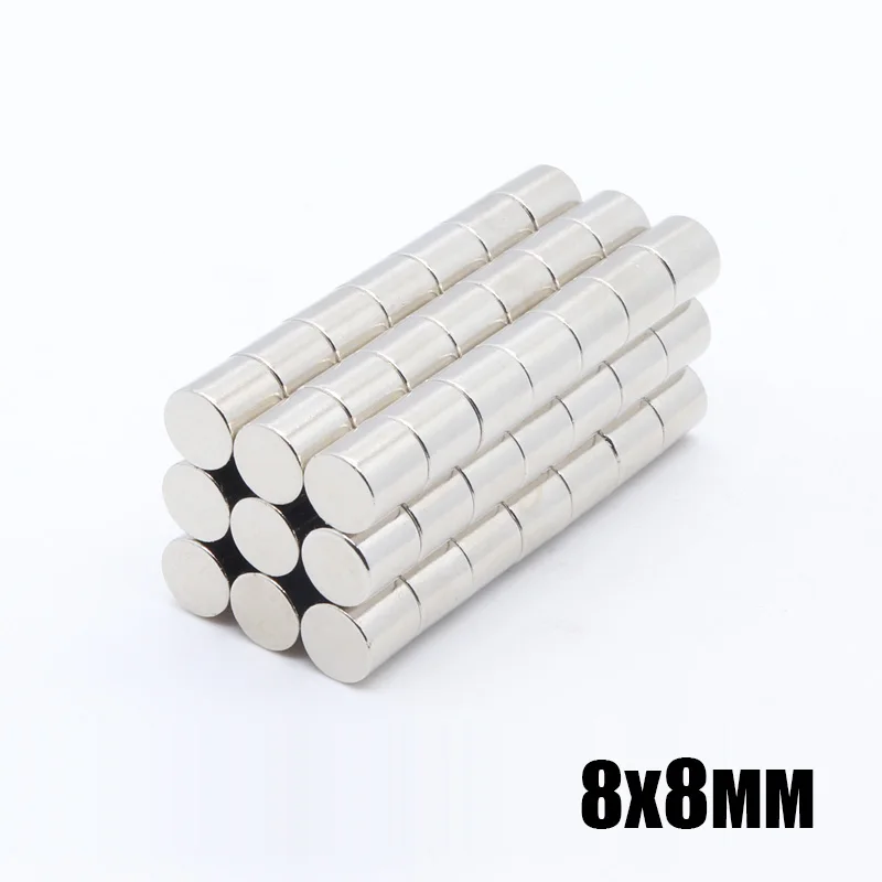 

200pcs 8x8 mm Cylinder Neodymium Magnets Disc 8mmx8mm Magnetic Strong Small Round N35 Iman Rare Earth Super Powerful Bar Magnet