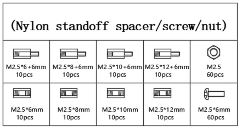 200pcs M2 M2.5 M3 Nylon Standoff Spacer Kits Hex Column Nuts Plastic spacing screws Assortment Mix Kit Threaded Pillar