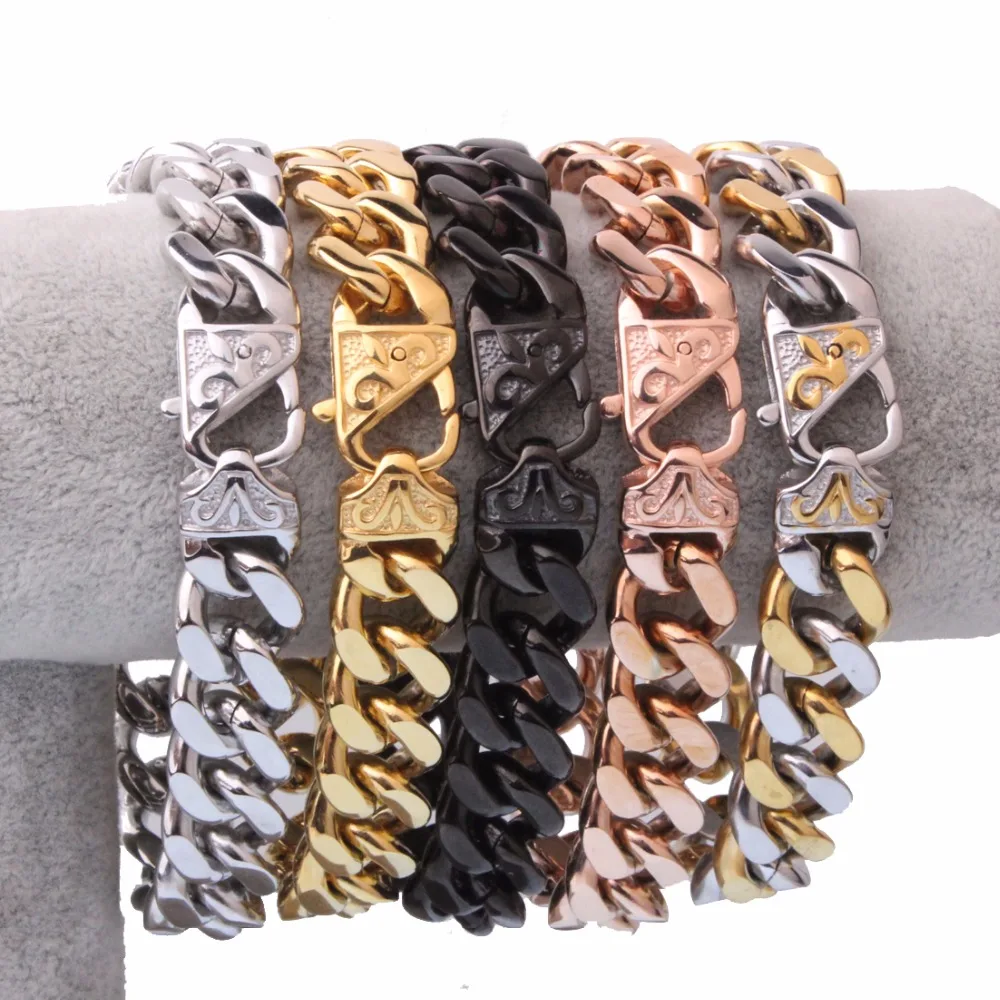 Top Deasign Five Colors 316L Stainless Steel Curb Cuban Chain Bracelets Men Fashion Hip hop Bangles 7-40\