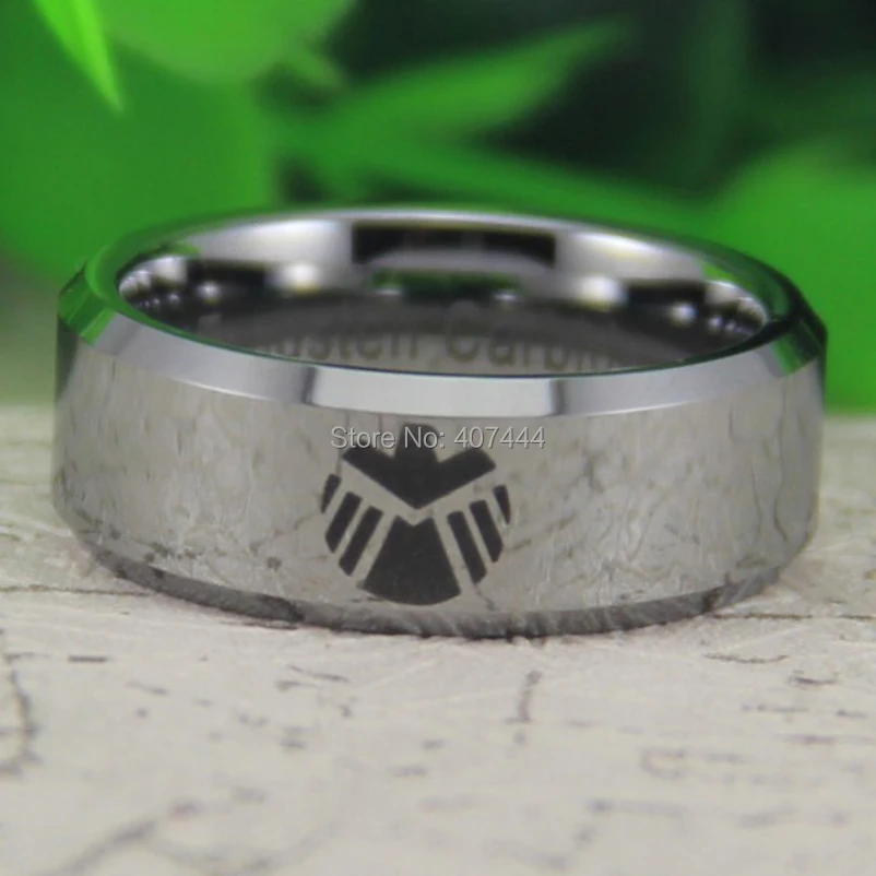 Free Shipping USA UK Canada Russia Brazil Hot Sales 8MM Shiny Silver Bevel Marvel Agents of Shield New Men's New Tungsten Ring