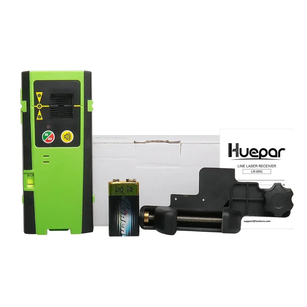 Huepar-Receptor a laser LCD digital, Detector a laser de modo externo, Detecção de pulsação, Feixe vermelho e verde, Linha cruzada com braçadeira