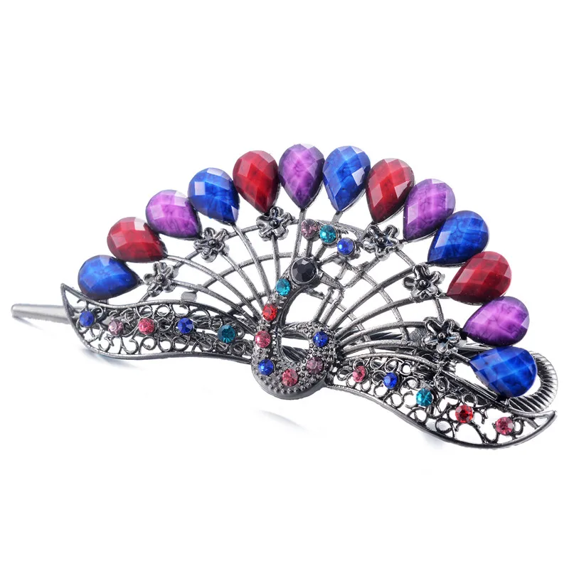 Fashion Crystal Resin Hairpins Peacock Headwear For Women Rhinestone Hair Clips Charm Color Hair Clip Accessories For Girl Gift