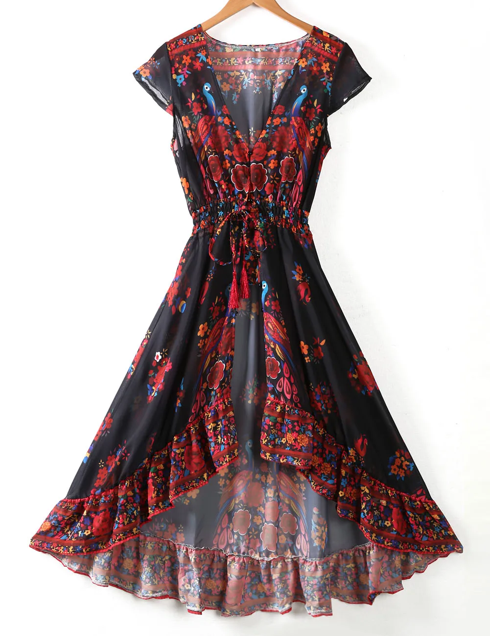 Sexy Women V neck Long Maxi Dress Print Bikini Cover Ups Beach Dress Ladies Summer Irregular Beach Party Sundress Swimwear