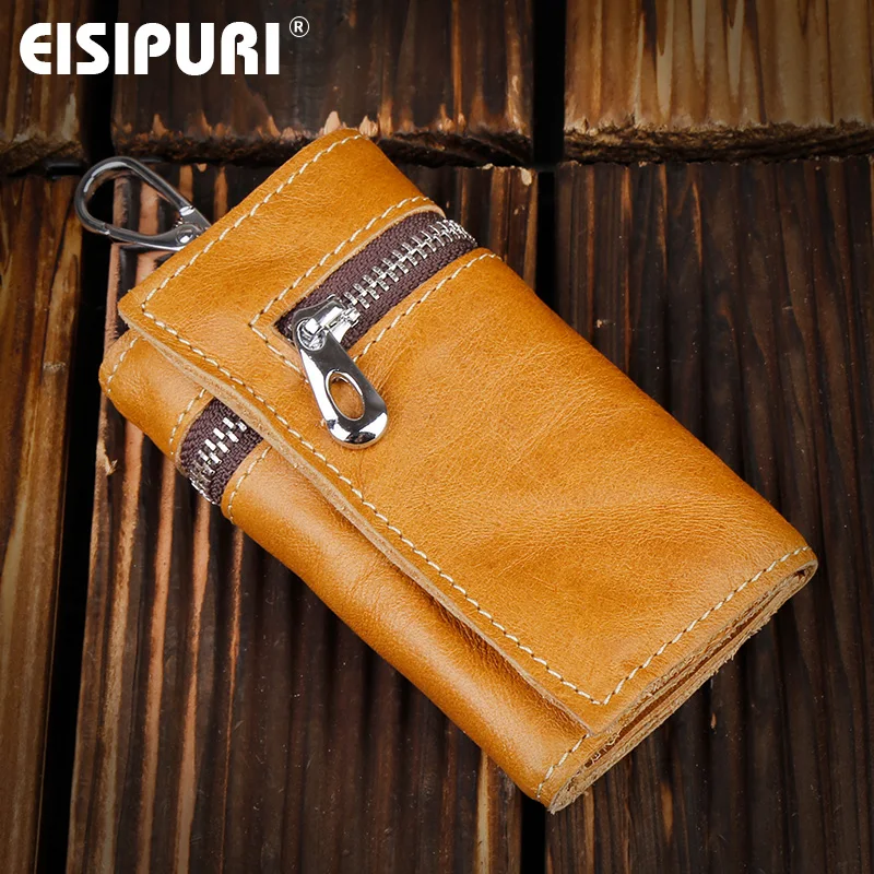 100% Genuine Leather Purse Zipper Key Wallets Women Key Holder Men Car Keys Bag Men's Key Case Casual Package Head Layer Cowhide