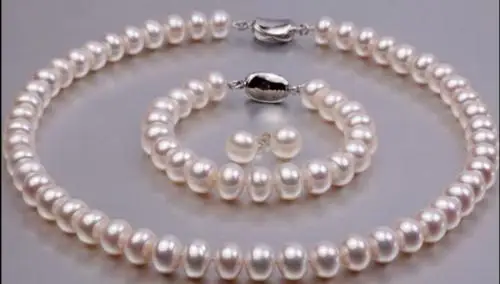 9-10mm natural south sea genuine white pearl necklace bracelet earring