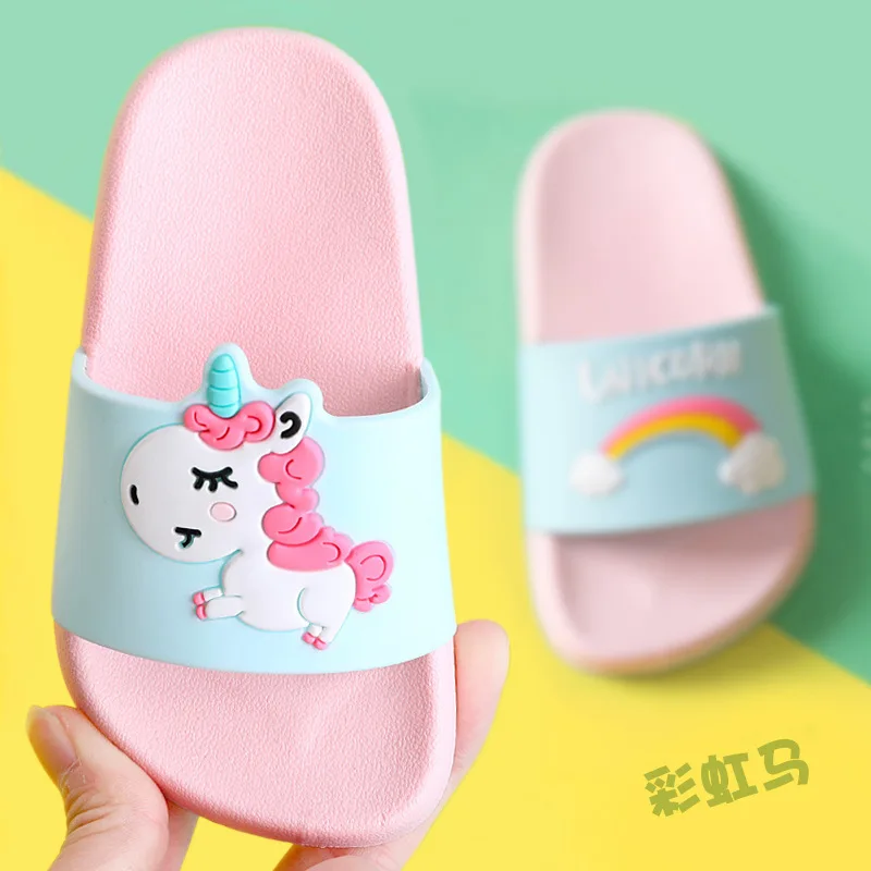 Zapatillas de unicornio para niño y niña, zapatos de arcoíris, Animal de verano, interior, bebé, PVC, dibujos animados, 2019