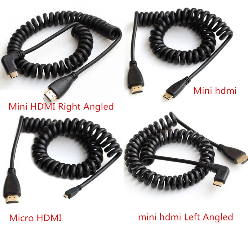 90 Degree Right Down Up Left Angled Type Mini Micro HD-Male To Male Stretch Spring Curl Flexible DSLR Cable 50cm HDTV-compatible