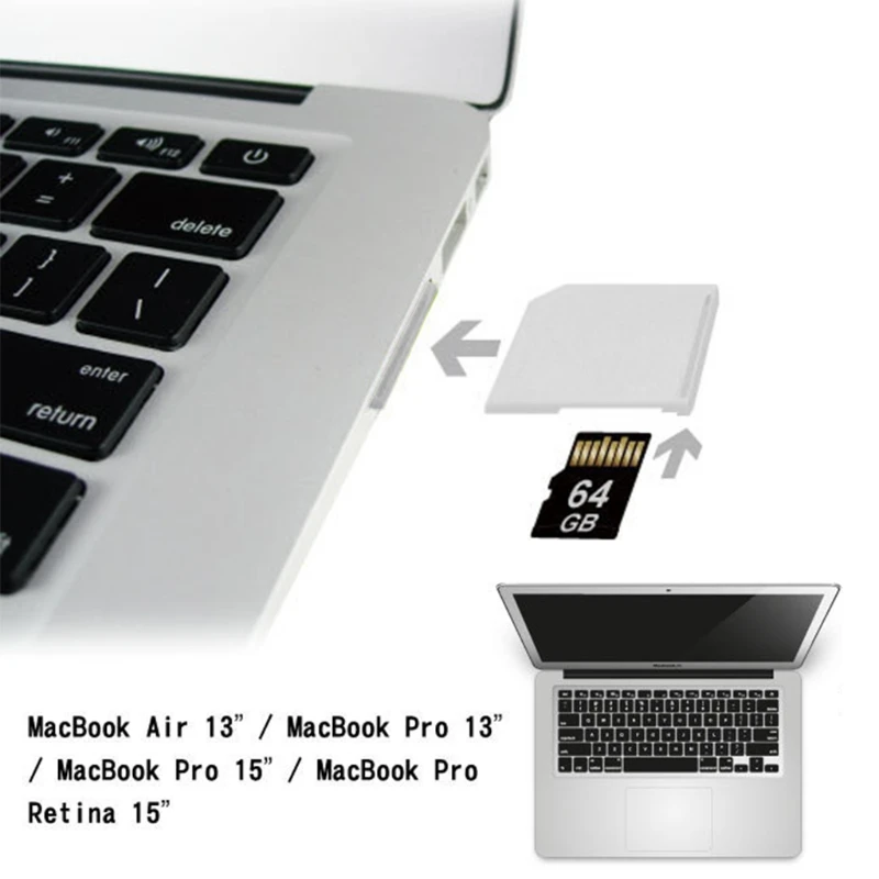 Memória quente 64g leitor mini drive sd leitor de cartão escritor micro sd/tf para sd conversor adaptador para macbook mac ar 180510