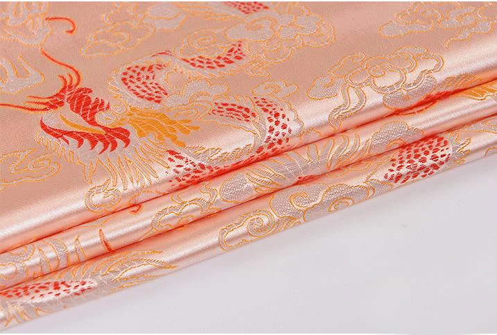 Metallic Jacquard Brocade Fabric, Pink Dragon style 3D jacquard yarn dyed fabric for clothing,bedding,bag,curtain