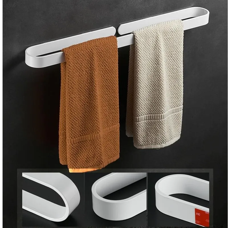 Nail free Solid Aluminum white Towel Bar Single Towel Rack Bathroom Matte white Towel Holder 30/40/50/60 cm