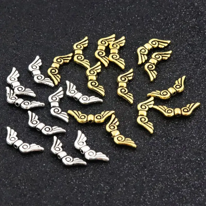 50 Stücke Breite 21 MM Loch 1mm Flügel Gemischte Farbe Gold Spacer Metall Perlen Für Schmuck Finden Schmuck Perlen handgemachte DIY Zubehör – Detail 1