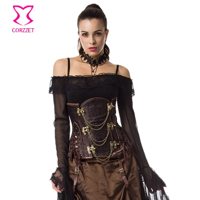 6XL Plus Size Underbust Corset Steampunk Vintage Brown Steel Boned Corsets and Bustiers Gothic Clothing Korsett For Women Sexy