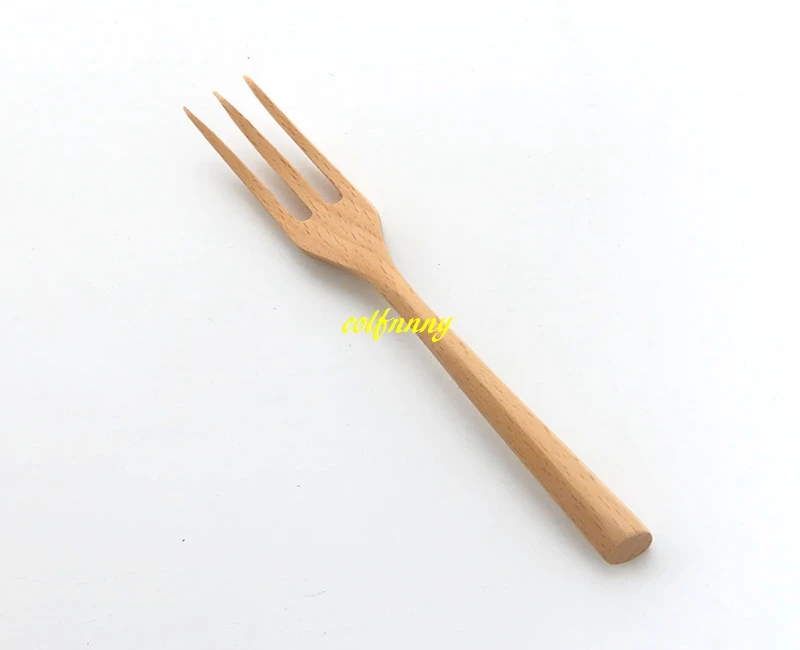 100pcs/lot 19cm Natural color Trigonometric handle Wooden Spoon Fork Teaspoon Condiment Utensil Coffee Spoon Forks