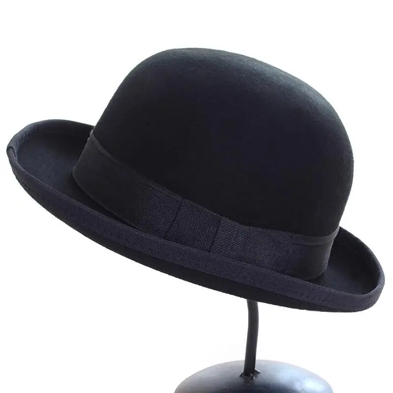 

Pure Wool Men women Fedora Hat Navy Black Grey Floppy Brim Woolen Felt Bowler Hat Casual Dome Winter Derby Hat Caps