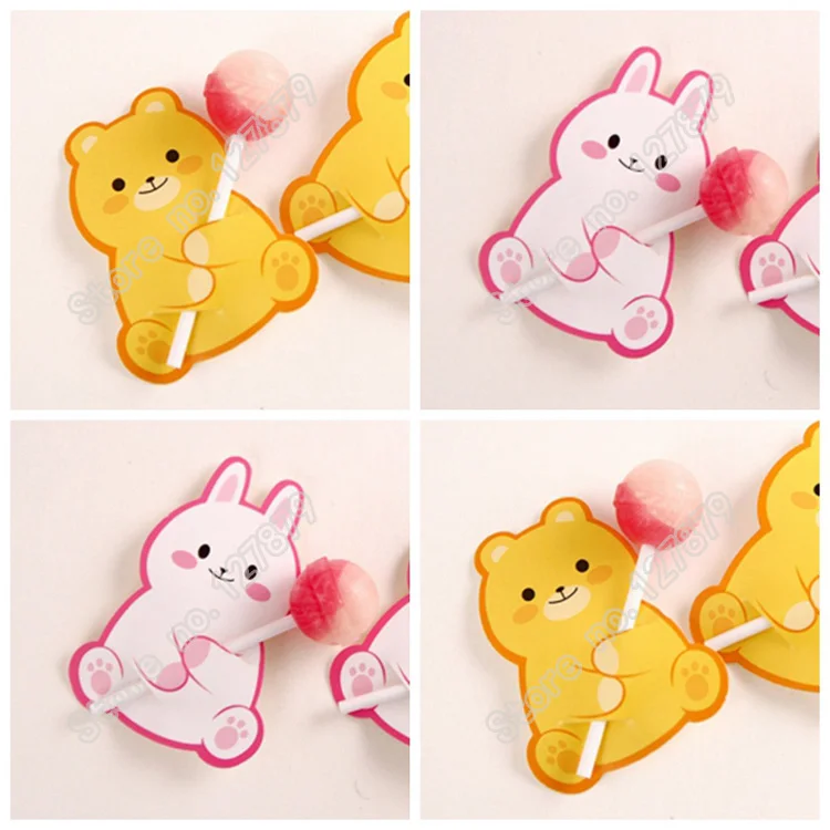 

New Upgrade 50PCS/lot Cute Bear Rabbit Cake Pop Holder Card,Sucker Lollipop Candy Chocolate Decor Tag