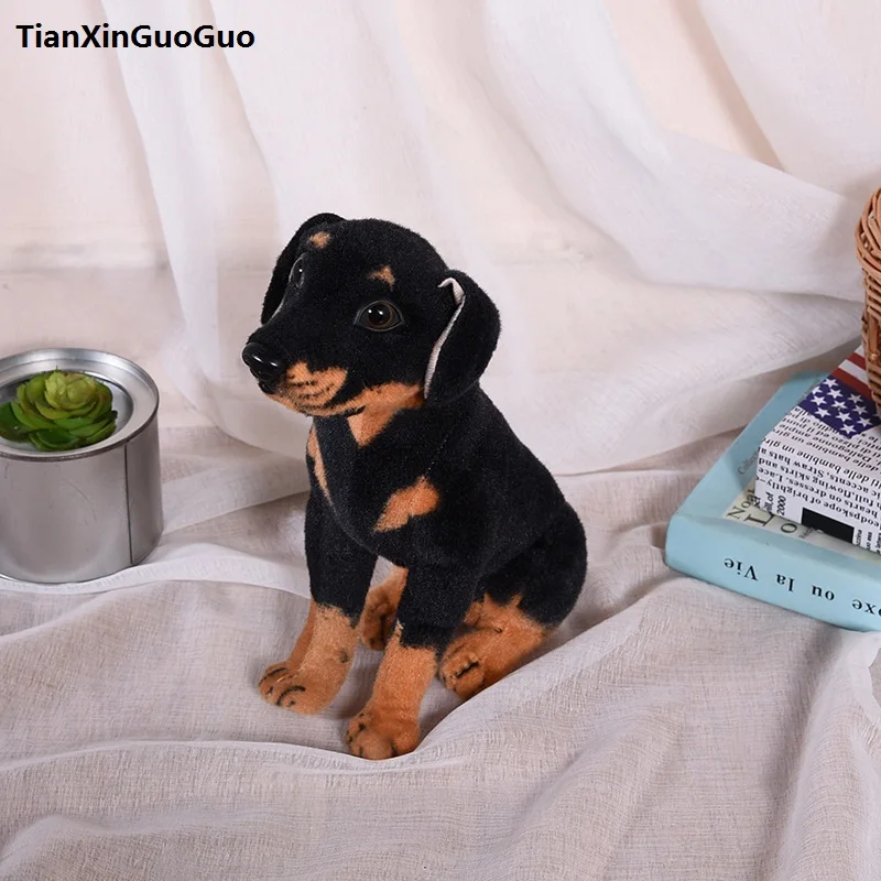 about 28cm small cute squating Rottweiler dog plush toy birthday gift h2300