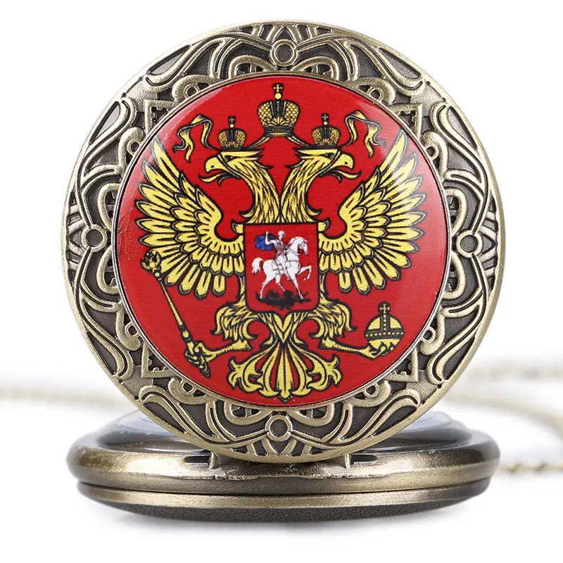 Famous Russian Double-headed Eagle National Emblem Dome Commemorative Badge Design Pocket Watch Art Collections for Men Women