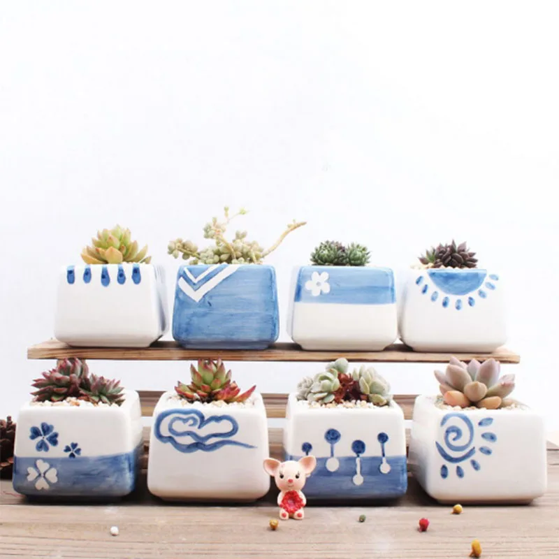 

Hand Painted Fleshy Flower Pot Girl Blue Pink Series Flower Pot Planter Desktop Ornaments Home Garden Decor Wholesale