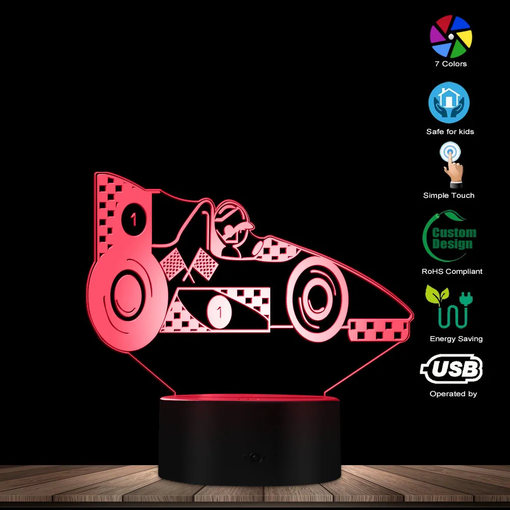 Bedside LED Light Racing Car 3D Optical Illusion Table Lamp Kid Room Decorative Lighting With Colors Change Gift For Car Fans