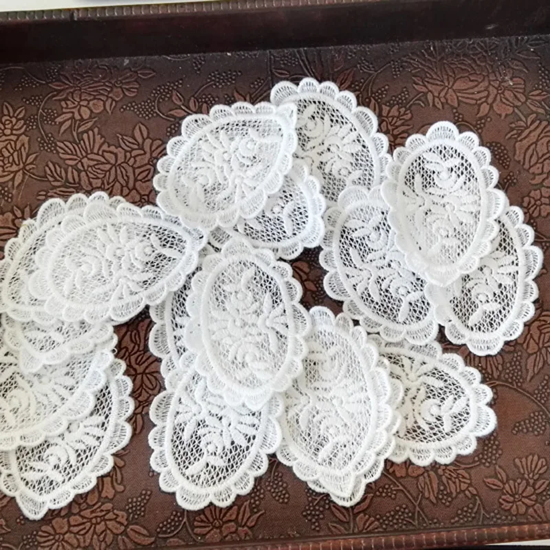 10Pcs/Lot White Cotton Organza Embroidery Fabric Lace Patch Trim Clothes Wedding Dress Diy Applique Scrapbooking NL359