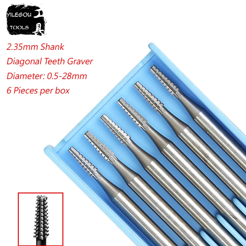 

6 Pieces 2.35mm Shank Diagonal Teeth Graver Diameter 0.5 to 2.1mm Precision Milling Cutter Tungsten Alloy Power Tool Accessories