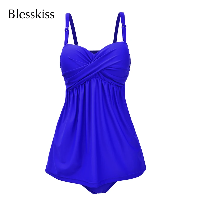 Blesskiss Super Push Up Tankini Swimsuit Women 2023 Plus Size Swimwear Dress Underwire Retro Swim Wear For Bathing Suit Large