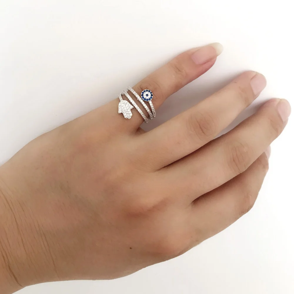 2026 New Anillos Top Quality Screw Twist Rings With Micro Paved Hamsa Fatima Hand For Palm Eye Charm Crystals Women Jewelry