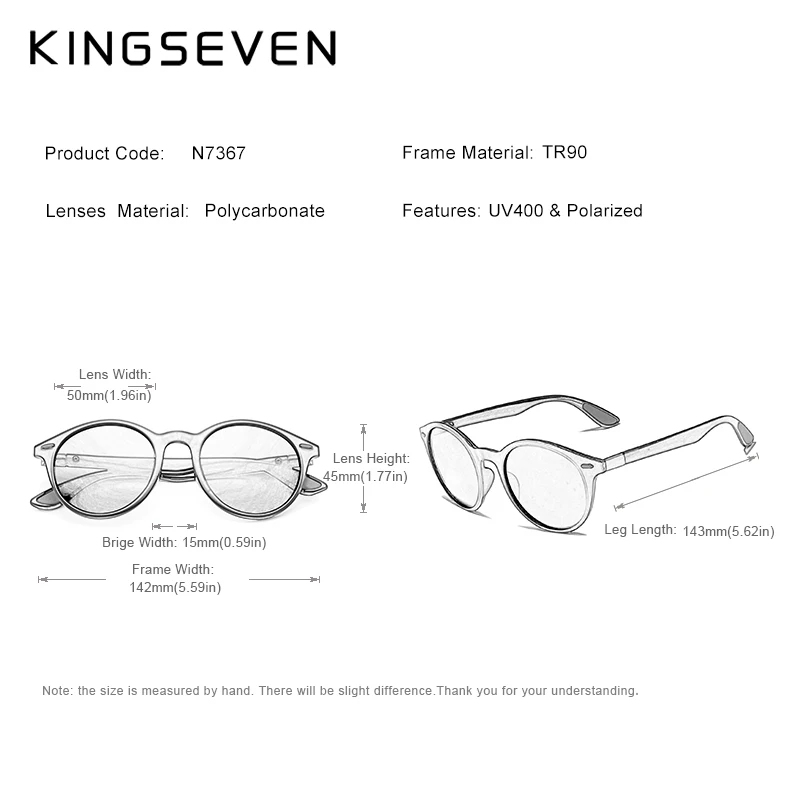 KINGSEVEN-Round النظارات الشمسية المستقطبة للرجال والنساء ، نظارات للجنسين خمر ، نظارات تصميم جديد ، TR90