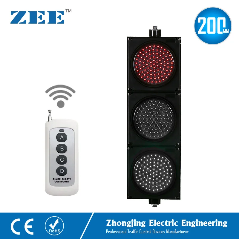 Remote Controlled 200mm LED Traffic Signal Light Wireless Controller LED Traffic Signs 220V 12V 24V