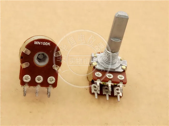 2pcs for Taiwan 16-type double balance potentiometer MN100K / rotary potentiometer resistor with midpoint handle length 25MMF