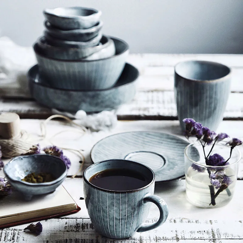 KINGLANG Ceramic Dinner Set Wholesale Procelain Japanese Designed Plates Set Restaurant Bowl Dish Mug