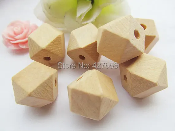 

500pcs 15mm Unfinished Faceted Natural Wood Cubic Spacer Beads Pendant Charm Finding,14 Hedron Geometricf Figure Wooden Beads