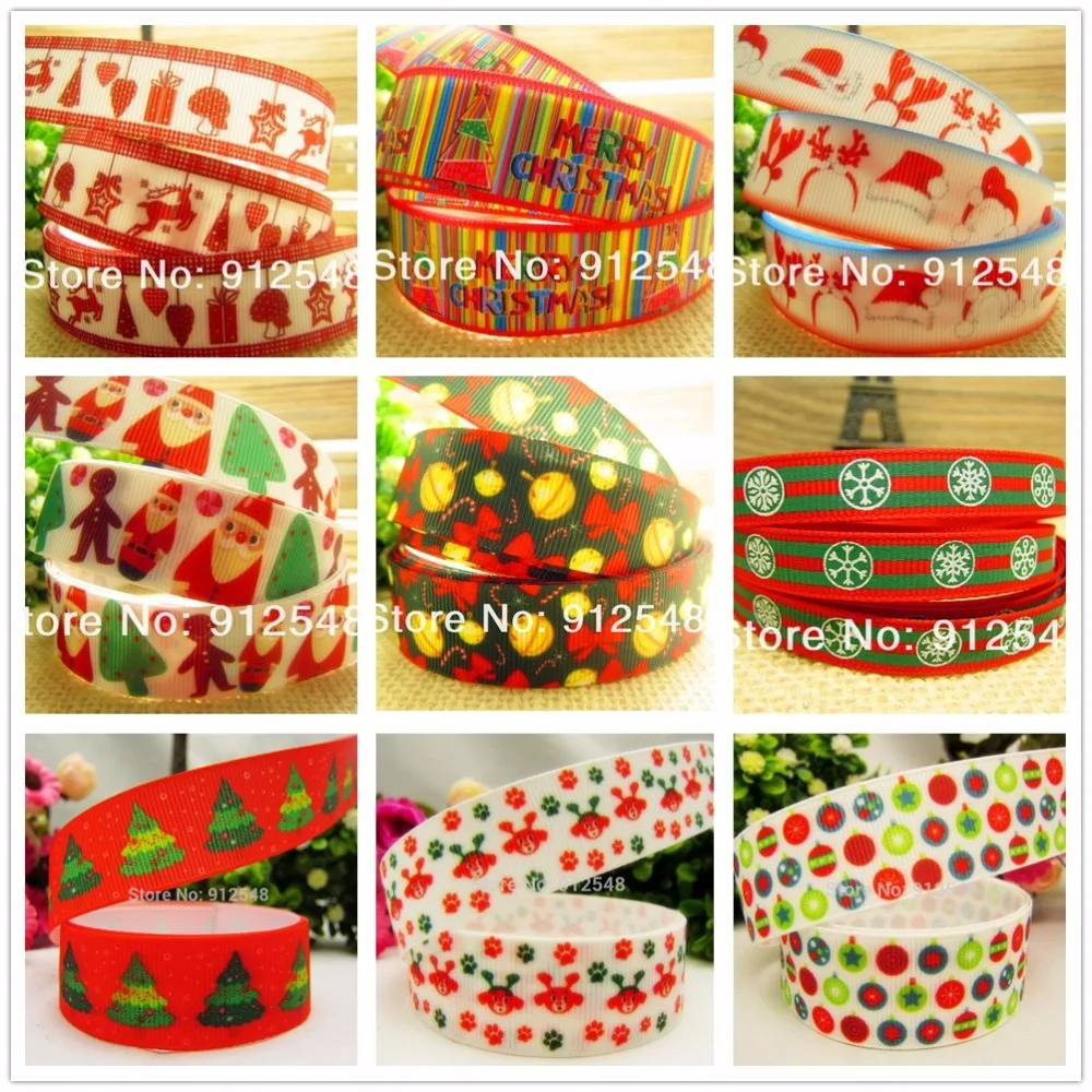 YJHSMY 9style Christmas 7/8'' (22mm) 5yard/lot Thermal transfer Printed grosgrain ribbon,Christmas frame ,91421