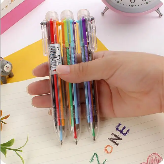 1 Piece Multi-color 6 In 1 Press Ballpoint Pen Advertising Pen Signature Pen Student Office Gift Stationery