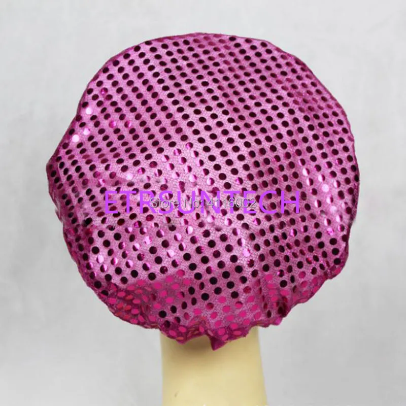 100pcs Fashion Women Waterproof Shower Cap Layers Blingbling Sequins Bathing Hair Hat Beanies Party Costume Cosplay