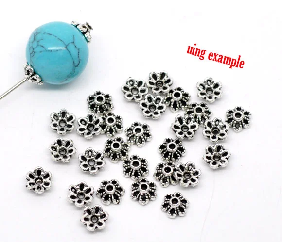 DoreenBeads 300 Silver Color Flower Bead Caps 6x2.8mm Findings (B07945), yiwu