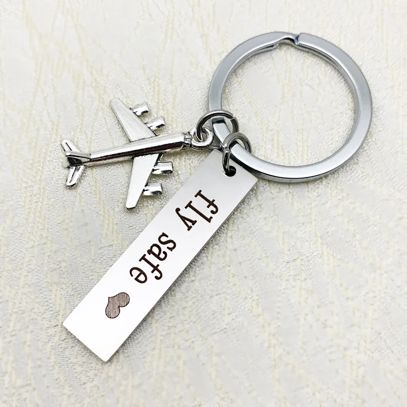 Diy Stainless Steel Keychain Fly safe Couple Gift Aircraft Key Chain bag Accessories car key ring Pendant K2194