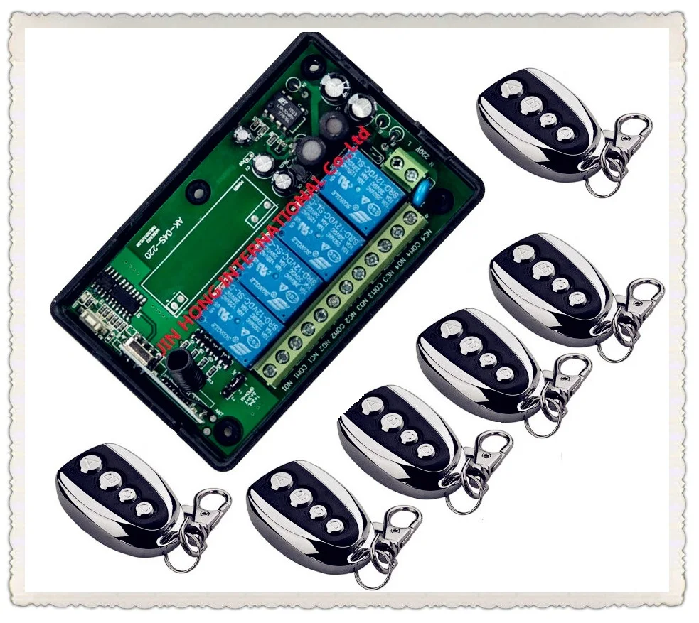 

AC 85V~250V 110V 220V 4CH Wireless Remote Control Switch System Remote Switch Learning Code Receiver + 6PCS Metal Transmitter