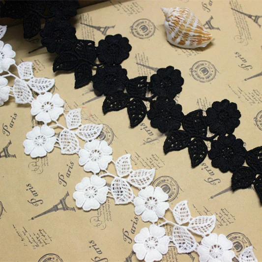 

10 yard 5.5cm 1.18" wide black/ivory embroidery tapes lace trim ribbon H3792 QL4K957