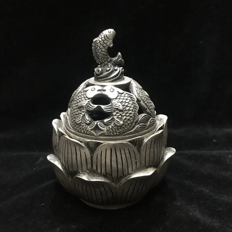 

Antique MingDynasty Handmade silver Embossed fish censer / pot,Hand-carved crafts,best collection& adornment