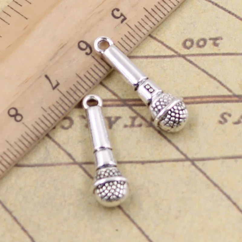 15pcs Charms Microphone Sing 25x7mm Tibetan Bronze Silver Color Pendants Crafts Making Findings Handmade Antique DIY Jewelry