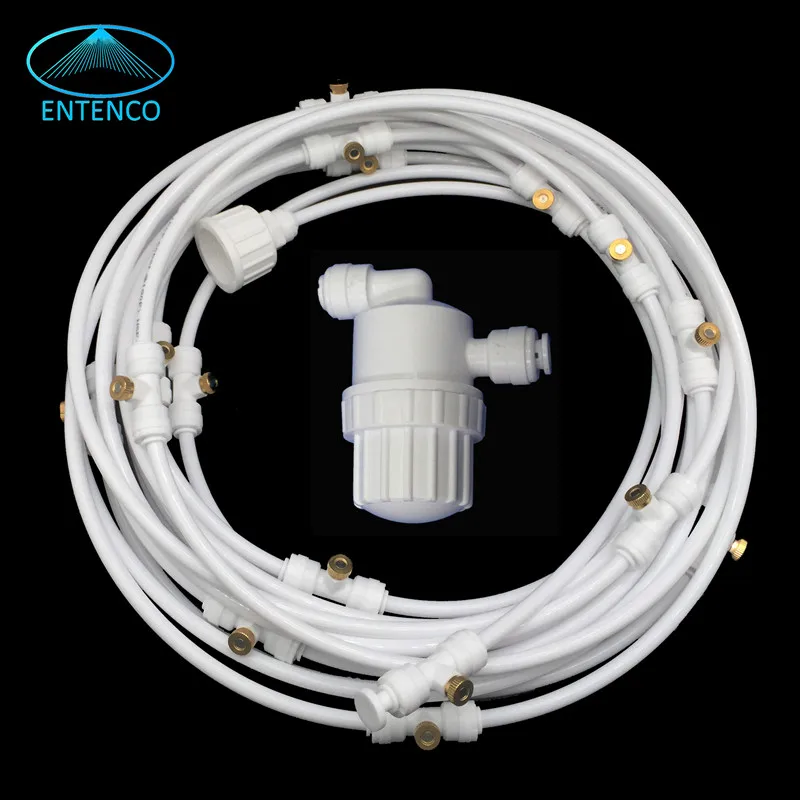 9m White Water Pipe Outdoor Garden Water Mist System with 11 Pcs Aeroponic Misting Nozzles