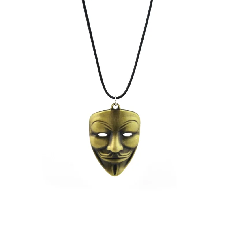 Original New Retro V for Vendetta Necklace Men Leather Chain Vintage Mask Pendant Necklace Women Jewelry Party Gift