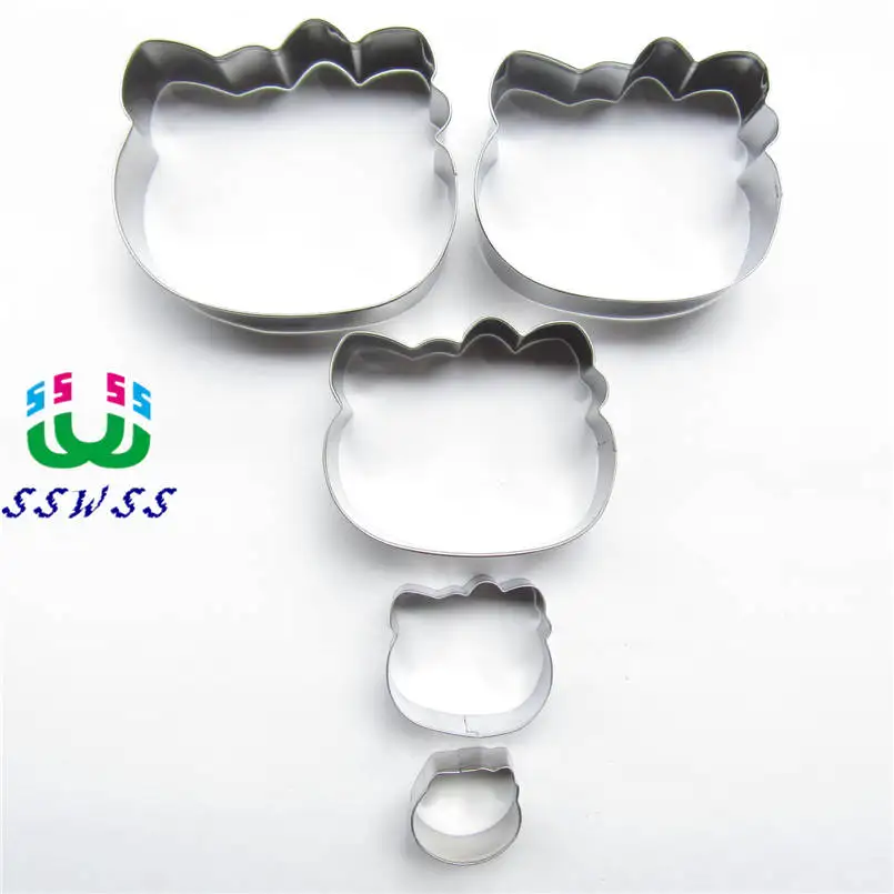 5pcs Pretty Cat Faces Shape Cake Decorating Fondant Cutters Tools,Cartoon Cake Cookie Biscuit Baking Molds stainless steel