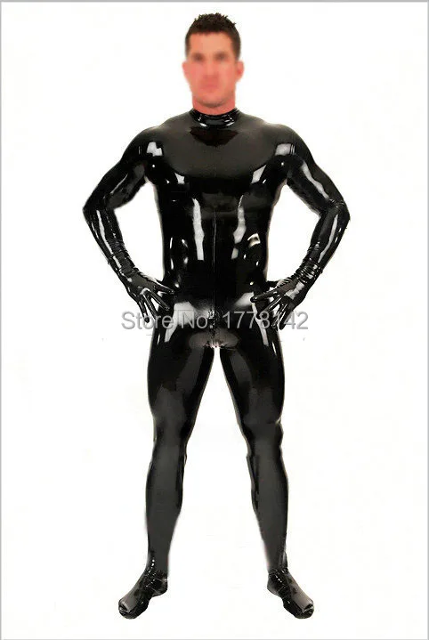 

Men's Latex Catsuit Rubber Fetish Bodysuit with Socks and Gloves Open Crotch Zipper Plus Size