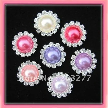 

Free shipping!36pcs/lot 2.5CM diameter rhinestone and pearl button jewelry Components fashion accessory