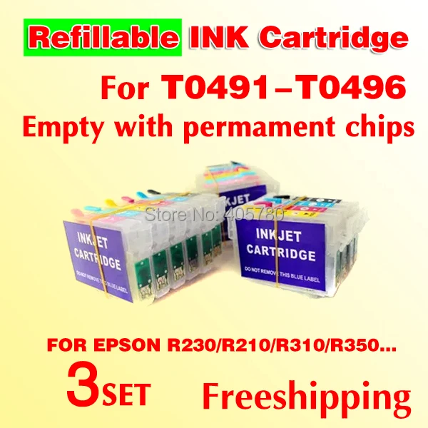 3set  R230 refillable ink cartridge T0491-T0496 compatible for R230/R210/R310/R350